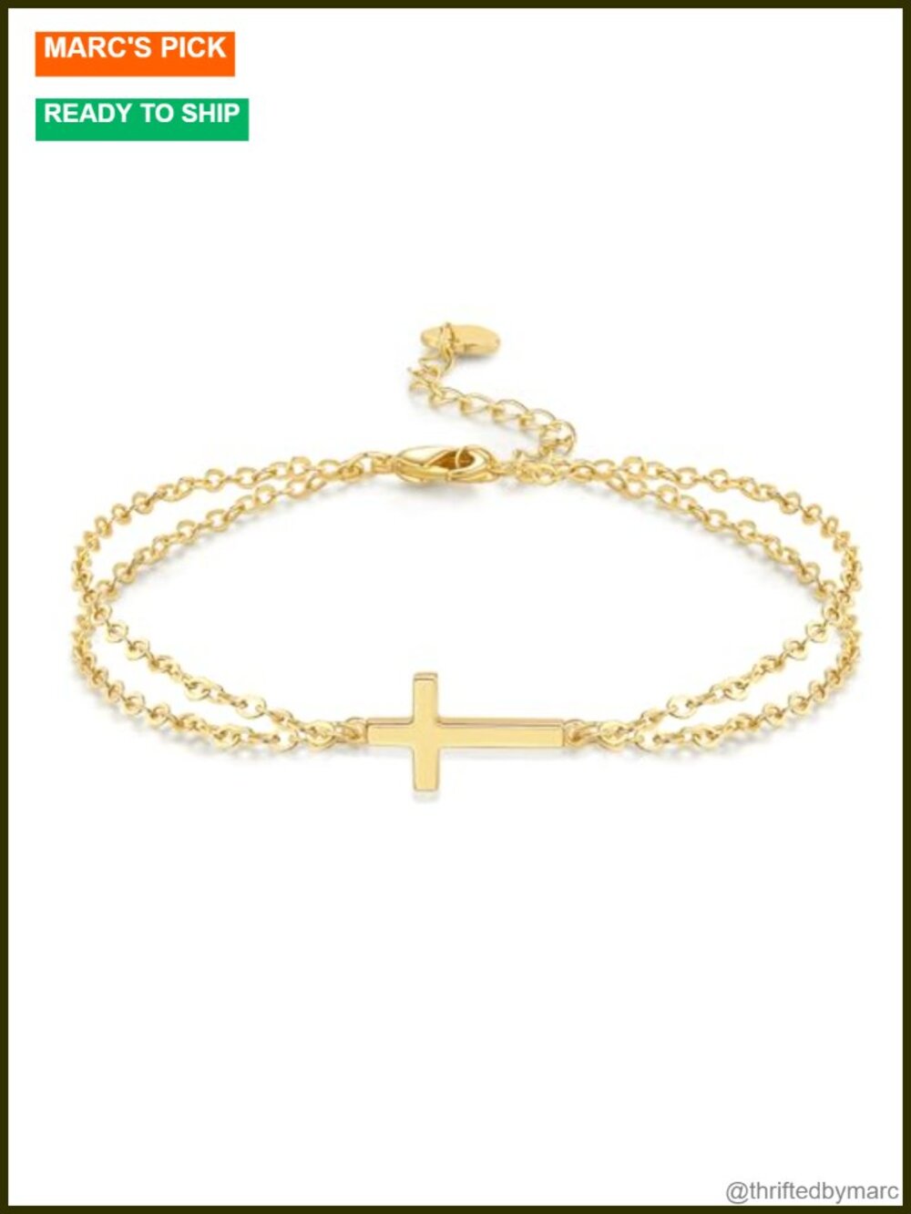 14K Gold Plated Layered Cross Bracelet Adjustable Lobster Clasp